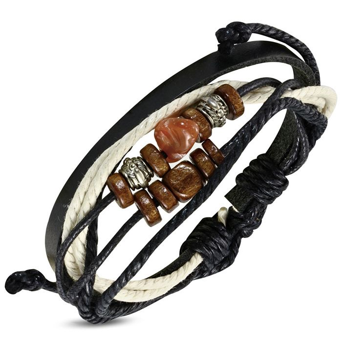 Bracelet homme - ZENSE - Cuir noir multi-cordes - Ethnique - Ajustable 18cm à 24cm - ZB0078-A