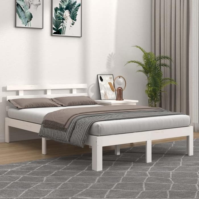 SALE 2025Structure/Cadre de lit - Lit 2 personnes - blanc bois massif 180x200 cm25.52 Kg 7716