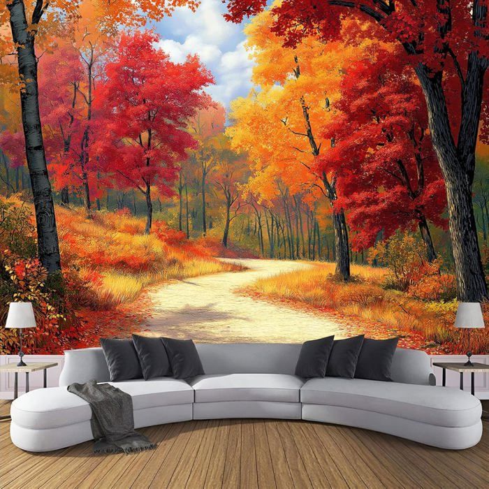 Papier Peint Panoramique Soie Sur Mesure, 3D Motif Automne Paysage ...