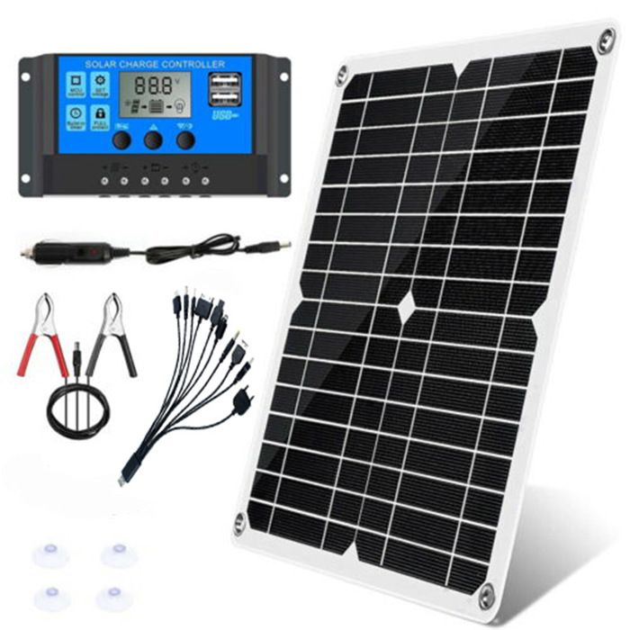 Kit de panneau solaire 25 W 12 V - Chargeur de batterie solaire - Contrôleur PMW étanche intégré - Support de montage réglable pour voiture, bateau, camping-car, remorque - Batterie 12 V