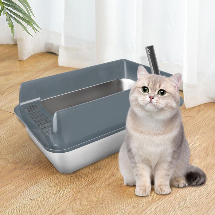 Meilleurs prix pour YIPEEMA. BAC À LITIÈRE POUR CHAT EN ACIER INOXYDABLE TOILETTES POUR CHAT GRIS 50*35*24CM.