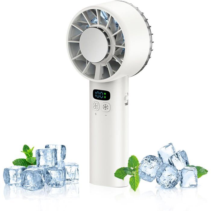 Ventilateur à glace portatif 2025 - Refroidissement supraconducteur TEC 16 °C moteur silencieux rechargeable 5 200 mAh (blanc)