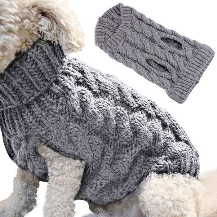 Pull Chaud Pour Petit Chien - Taille L Gris - Col Montant - Pour Chiens 4-5 Kg - Hiver Douillet