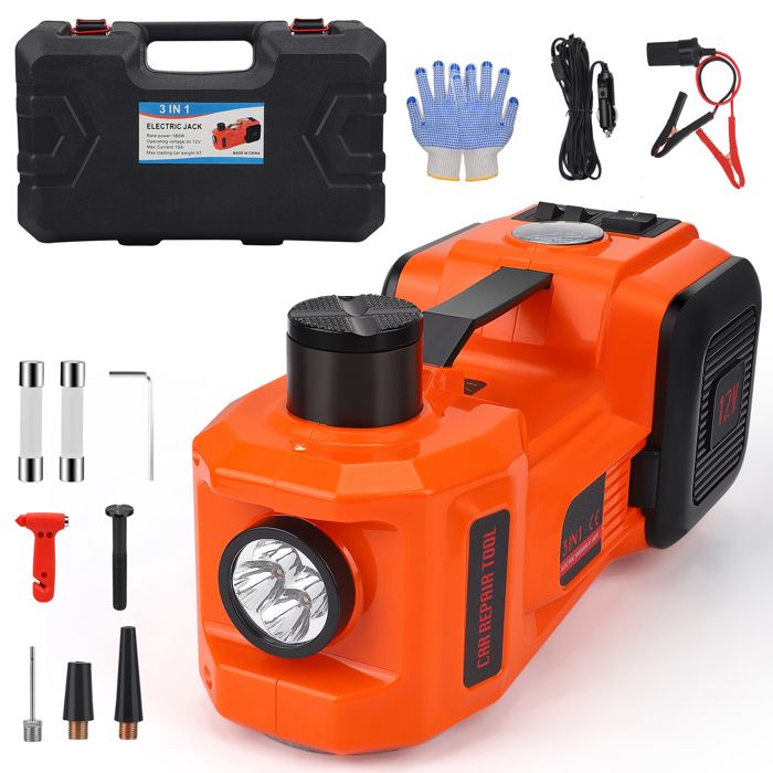 Cric hydraulique électrique 5T 12 V 180 W kit de levage avec pompe gonflable et éclairage LED cric 150-450 mm pour voiture SUV