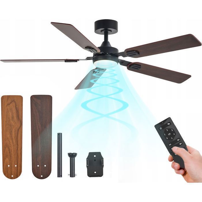 VENTILATEUR DE PLAFOND LAMPE 6 VITESSES 132CM AVEC MINUTERIE + TÉLÉCOMMANDE - Healife