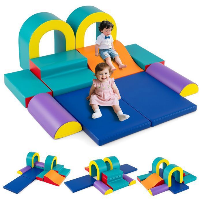 Homcom 5 blocs de construction en mousse XL modules de motricité certifiés normes EN71 1 2 3 mousse EPE revêtement PU gris bleu vert Homcom 5 blocs de construction en mousse XL modules de motricité certifiés normes EN71 1 2 3 mousse EPE revêtement PU gris bleu vert