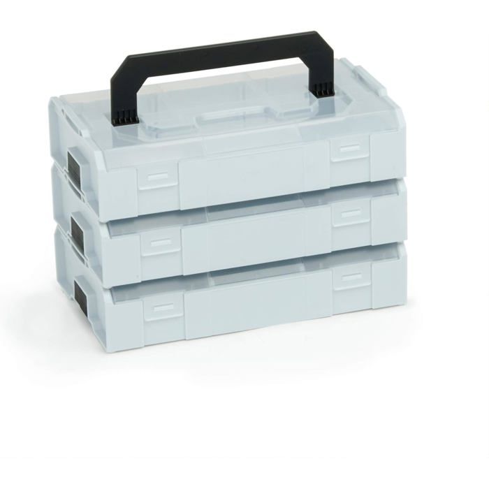 Small Sort Box L-BOXX Mini Storage Boxes Set of 3 Grey with Clear Lids Stackable ...