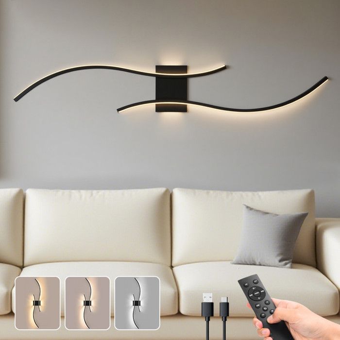 Lapamax LED Applique Murale Interieur 100cm - 3000K~6000K pour Salon Escaliers - Aluminium - Noir Design Incurvé Éclairage - 1