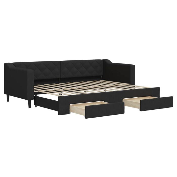Lit simple Contemporain Banquette lit/Lit de jour avec gigogne et tiroirs sans matelas noir 80x200 cm - 1 Place