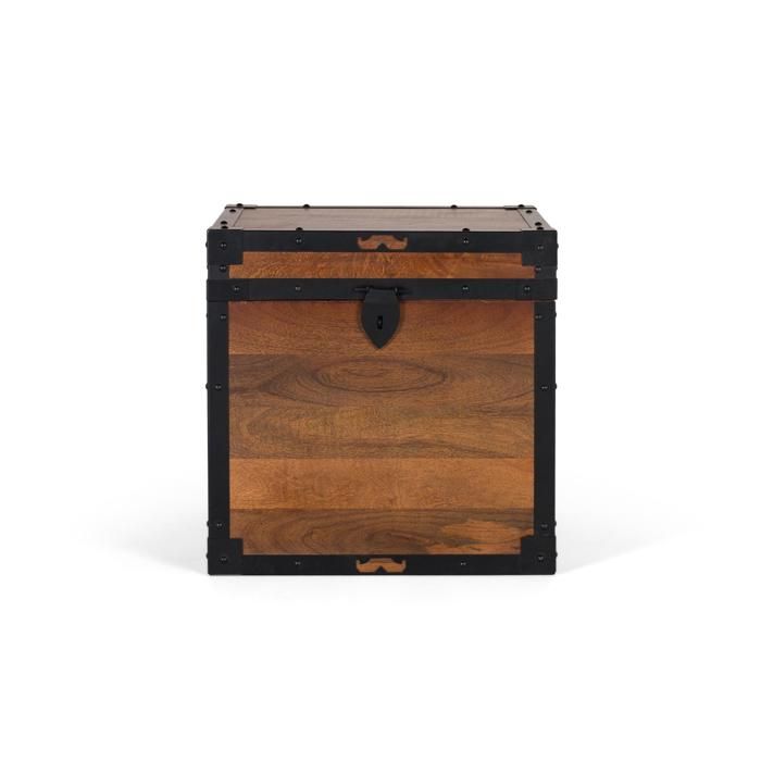 Coffre en bois de manguier - Giner y Colomer - Finitions fer noir - Style vintage - 50x50x50 cm