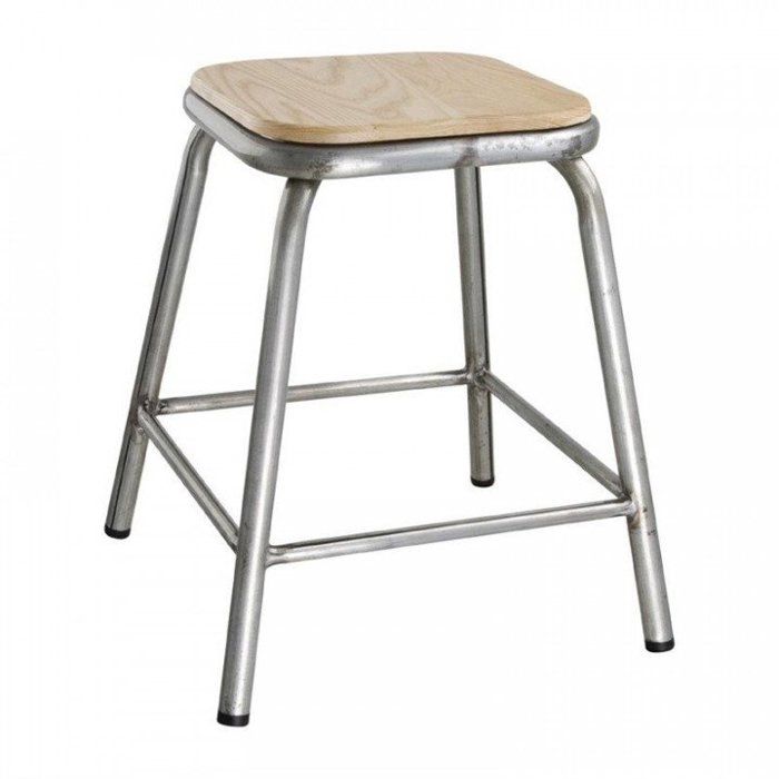 Lot de 4 tabourets bas assise (H)470 mm en acier galvanisé gris et bois clair CANTINA