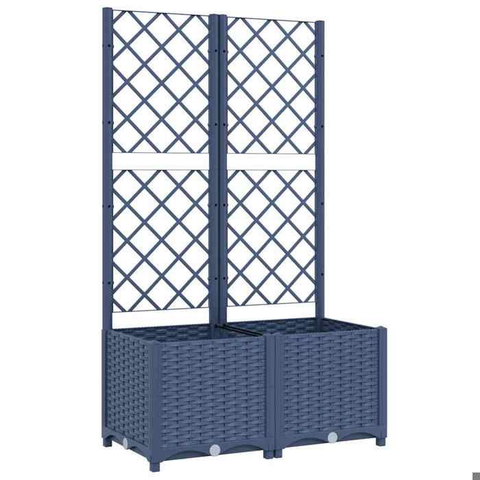 BEWI®Jardinière de jardin avec treillis - lit surélevé bac plantes/fleurs - Bleu Gris 80x40x136 cm PP &FR4932540