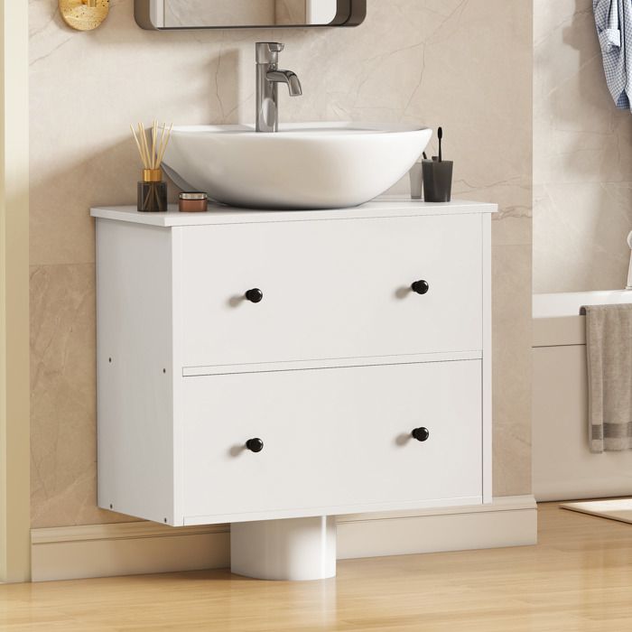 Meuble de rangement de salle de bain YITAHOME mural sous lavabo 60 cm blanc avec 2 tiroirs