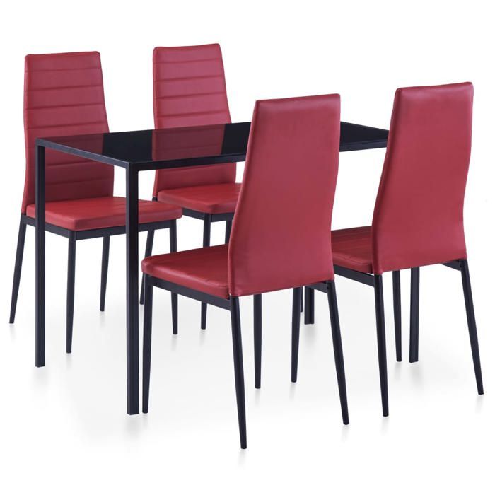 BEWI®Mobilier de salle à manger - Table de cuisine et chaises - Pour restaurant/famille - 5 pcs Rouge bordeaux - Hauteur:74cm