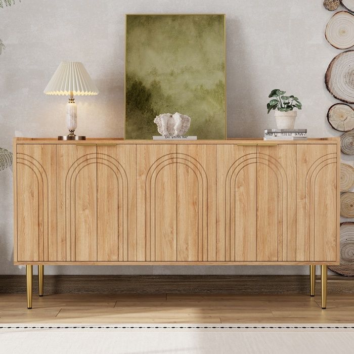 Buffet - TANANT - Buffet moderne - 4 portes - Bois - Pieds en métal doré