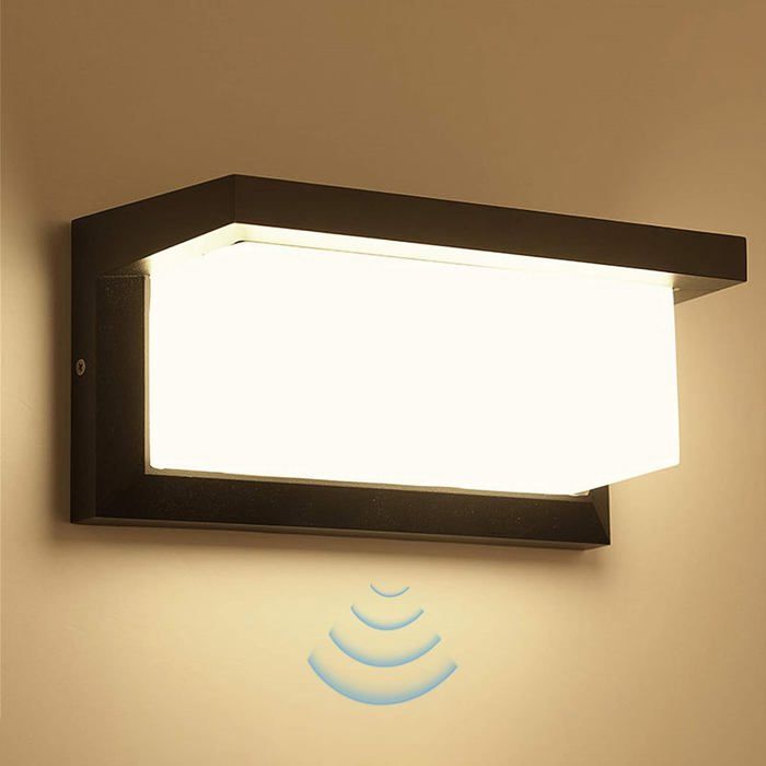18W LED Applique Murale Lampe Extérieur avec Detecteur de Mouvement Moderne Noirs 3000K Blanc Chaud Aluminium Luminaire IP65