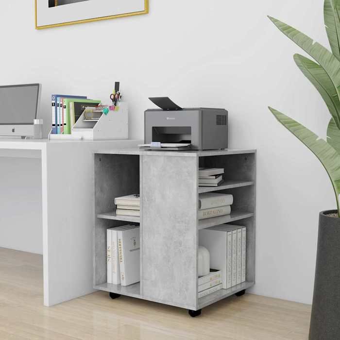 Armoire à roulettes - vidaXL - Gris béton - 60x53x72 cm - Bois dingénierie - 4 roulettes - 2 roulettes verrouillables