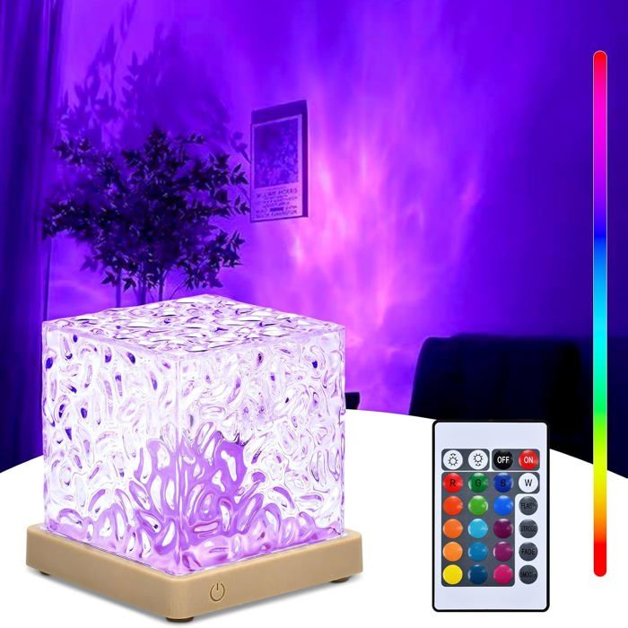 Lampe à Vague Lampe Aurore Boréale Cube 3D Nuit Lumière avec Volant De Leau avec Lampe De Projection Cristal à 16 Colo