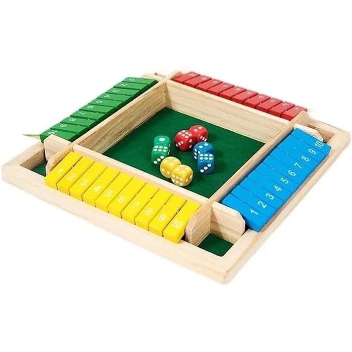 Shut The Box Game Jeu de dés en bois à 4 joueurs parfait pour les fêtes et les rassemblements. Il améliore les compétences mathématiques et décisionnelles tout en offrant un divertissement sans