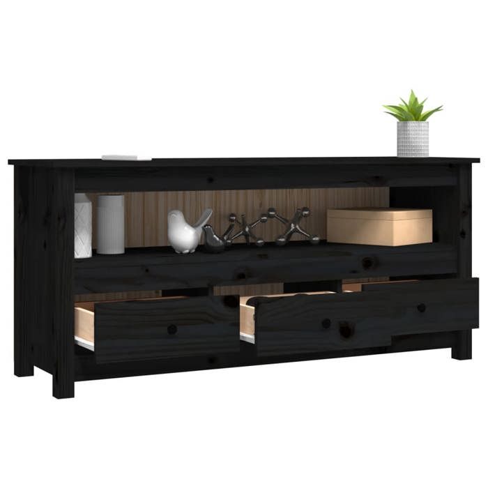 NEUF Armoire TV - Noir - Meuble TV - TABLE TV - Noir 114x35x52 cm - Bois de pin massif TT4075