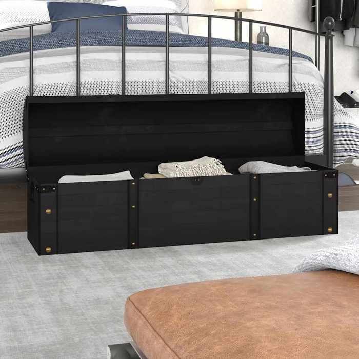 SALE 2026 Buffet bahut Noir - Coffre de rangement Bois massif style vintage 120x30x40cm PRO134121170