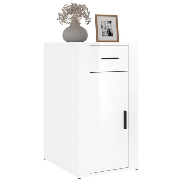 Moderne Armoire de bureau BURKE Classeur bureau Blanc brillant 40x49x75 cm Bois dingénierie AA2219
