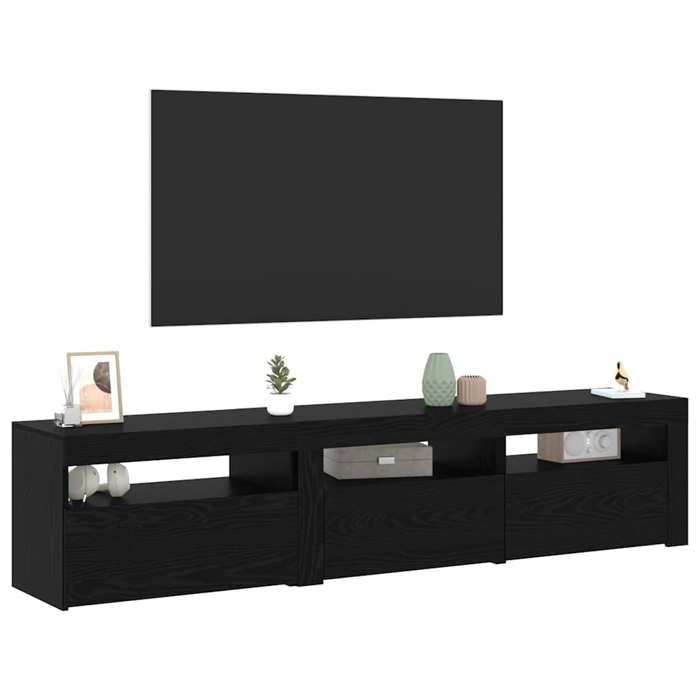 [51816]Meuble TV （2 pcs） - TABLE TV Meuble TV de salon - Chêne noir 180x35x40 cm Bois dingénierie Poids:35.4 Kg