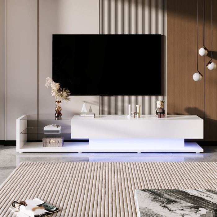MEUBLIV Meuble TV avec éclairage LED réglable et 2 tiroirs 170x36x38 cm blanc