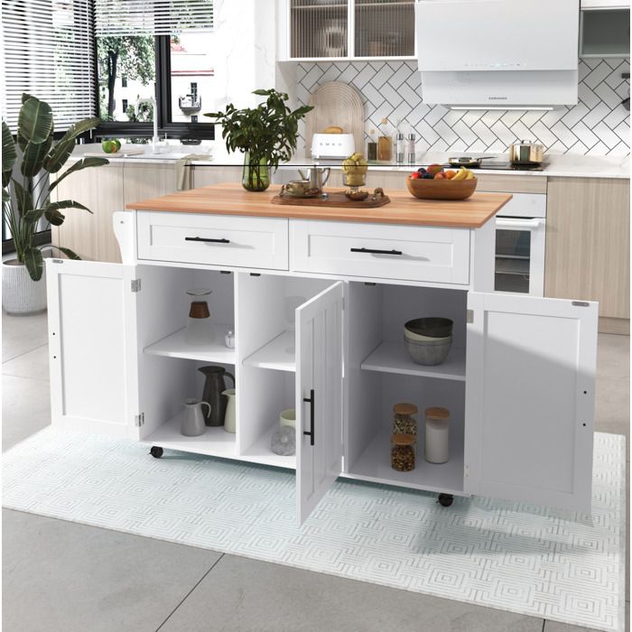 Desserte de cuisine avec table de bar pliante. avec 2 tiroirs et 3 portes. avec étagères. 129×46/71×91.5cm. MDF. blanc