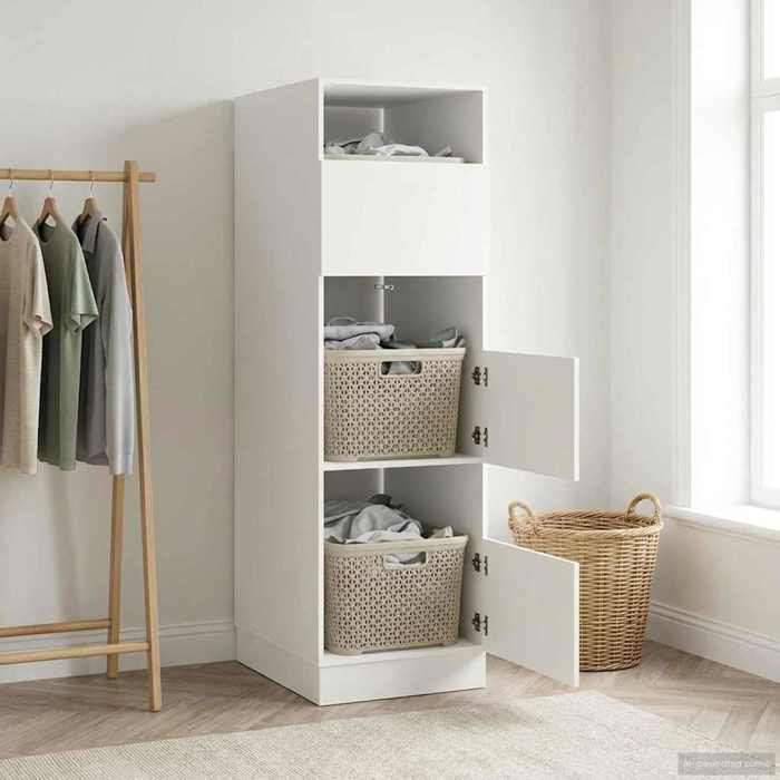 SALALIS - Armoire à Laver avec stockage Blanc Bois dingénierie - Salalis
