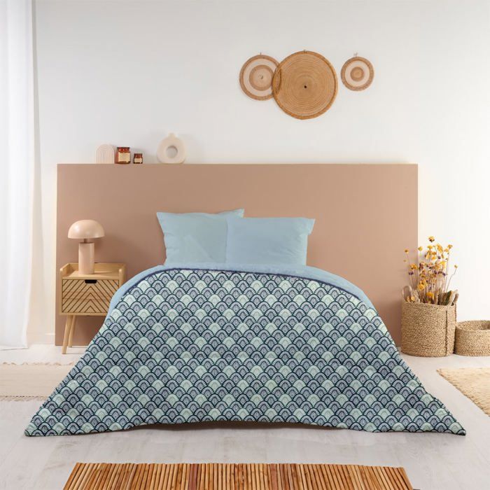 Couette Imprimée Chaude Melinda 220x240cm Lit 2 places - Édredon 350g/m² Microfibre Fabriqué en France - Bleu/Vert - BLEU CALIN