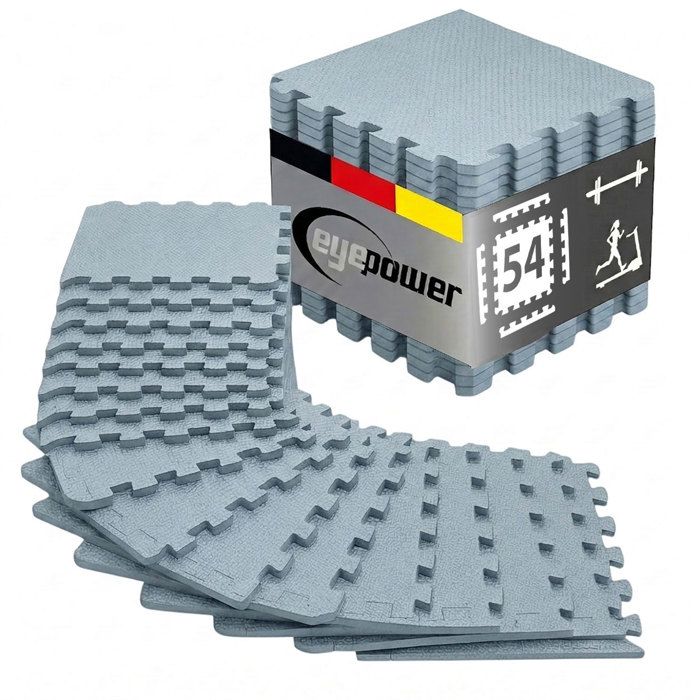 54 Dalles Puzzle Protection Sol Fitness - Bordures Incluses - eyepower - 30x30x1 cm Gris - Tapis Sol Sport Home Gym 54 Dalles Puzzle Protection Sol Fitness - Bordures Incluses - eyepower - 30x30x1 cm Gris - Tapis Sol Sport Home Gym