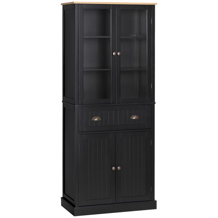Buffet - HOMCOM - 4 portes dont 2 portes vitrées et 1 tiroir étagères réglables - MDF - 76x40x182.5cm - noir