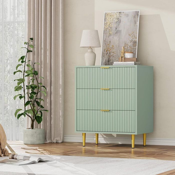 COMMODE DE CHAMBRE -Commode à 3 tiroirs - Commode buffet meuble étroit et moderne-petit meuble de rangement60*39.5*76 cmvert