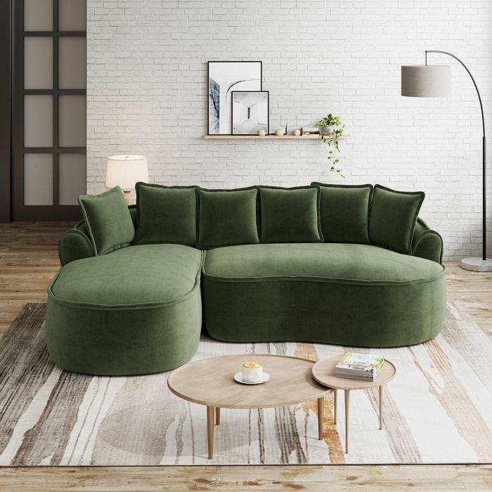 Canapé convertible 2 places modulable en chenille vert angle avec méridienne sans montage