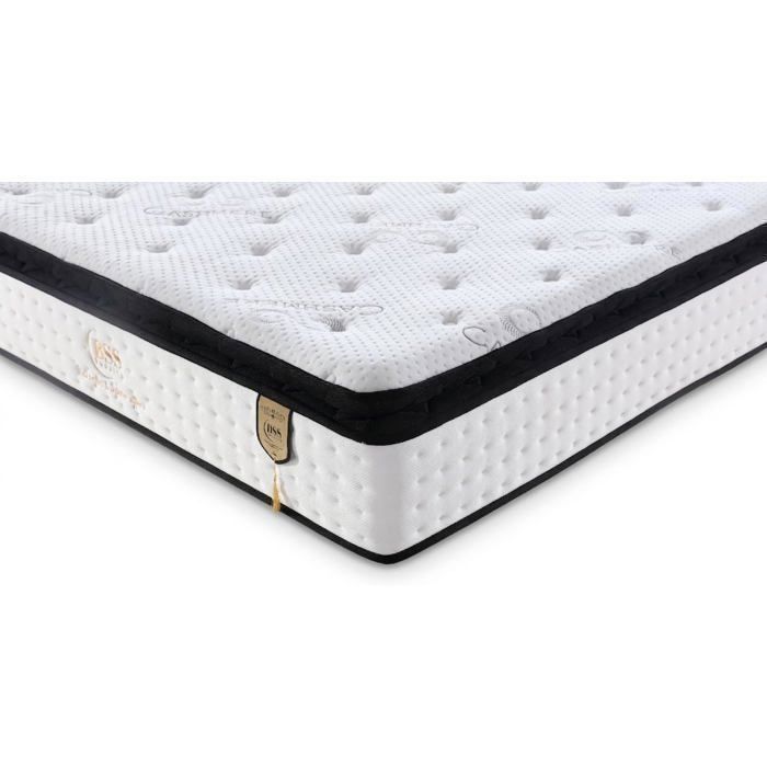 Matelas 160x200 cm BSS BEDDING Paris Cashmere H4 très ferme ressorts ensachés 32 cm surmatelas intégré 7 zones Oeko-TEX