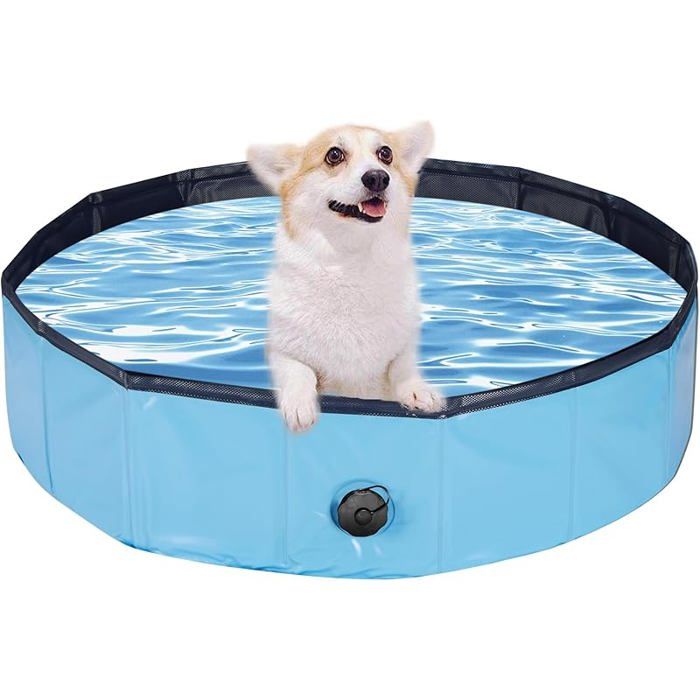 Piscine pour Chien 160 x 30 CM Chien Piscine Baignoire Pliable en PVC Antidérapante et Résistante à 160x30CM Bleu
