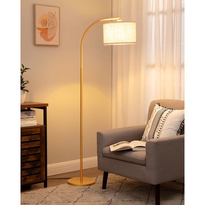 Lampadaire Doré Salon Lampe À Arc Abat-Jour En Lin Beige Ampoule Fournie 161Cm- Réglable Pour Chambre Chambre DEnfant Douil[IN10]