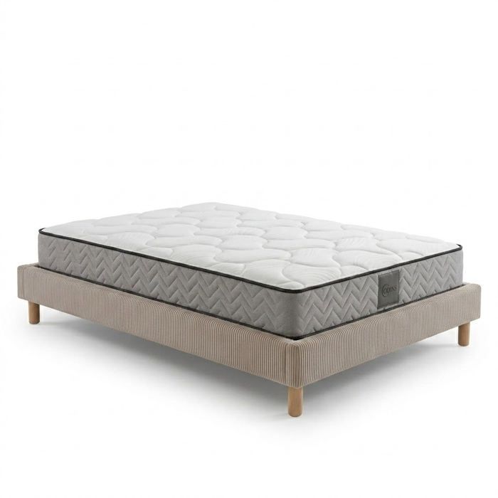 Ensemble literie - SAMPUR - Sampur Cosmos - 200x200 cm - Velours côtelé beige - Matelas mémoire de forme 21 cm