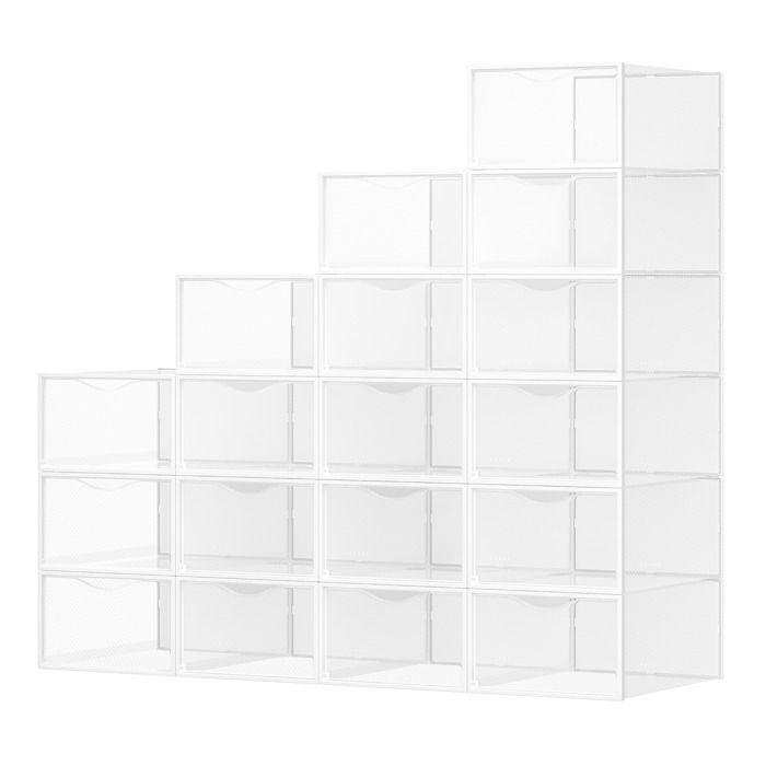 Meuble a chaussure Lot de 18 Transparentes en Plastique avec Porte Empilables 33 2 x 23 x 14 5 cm Blanc Meuble a chaussure Lot de 18 Transparentes en Plastique avec Porte Empilables 33 2 x 23 x 14 5 cm Blanc