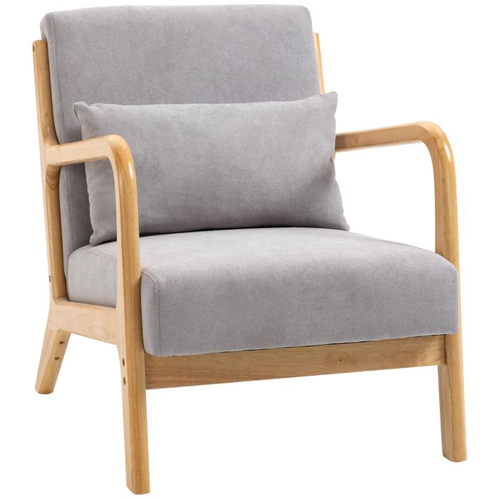 Fauteuil lounge rembourré - Gris - Polyester - 78x61x76 cm - Poids 12.5 kg - Aspect velours - Coussin lombaire