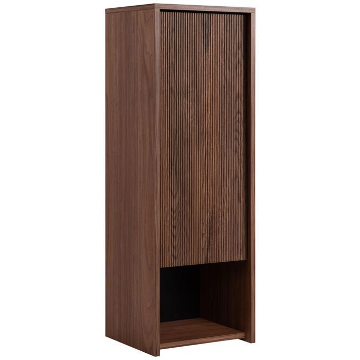 Colonne de salle de bain suspendue PEZZO 100 cm noyer foncé avec façade cannelée