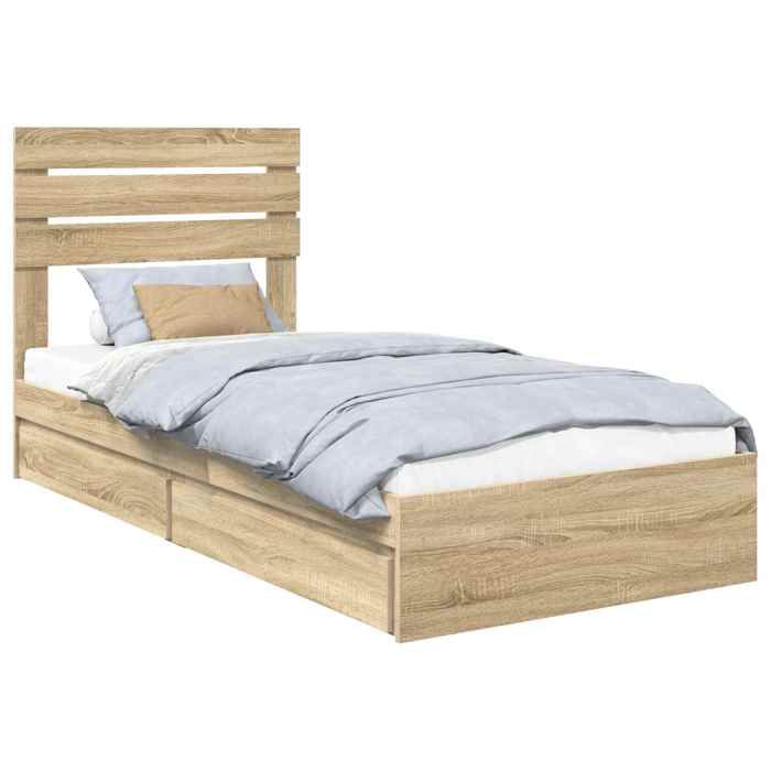 VD Lit de Rangement Chêne Sonoma 90 x 200 cm Bois dingénierie Lit chambre & Structure de lit @EU62520BONE