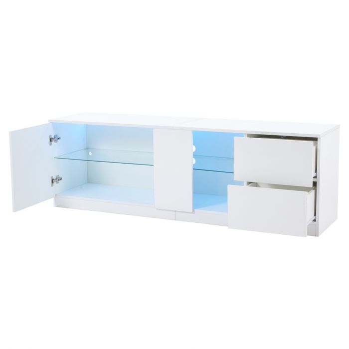 Meuble TV 160 x 40 x 52 cm caisson à tiroirs laqué brillant meuble latéral avec éclairage LED blanc