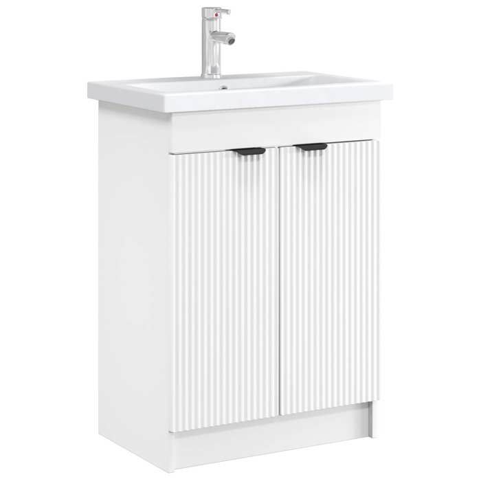 Armoire sous évier de salle de bain - COCO - bois dingénierie - blanc - grand rangement - 56x37 5x81 cm&72008