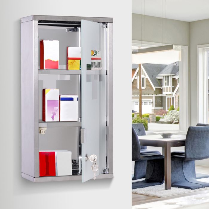 Armoire à pharmacie en acier 48 x 25 cm porte en verre 2 clés boîte de premiers secours