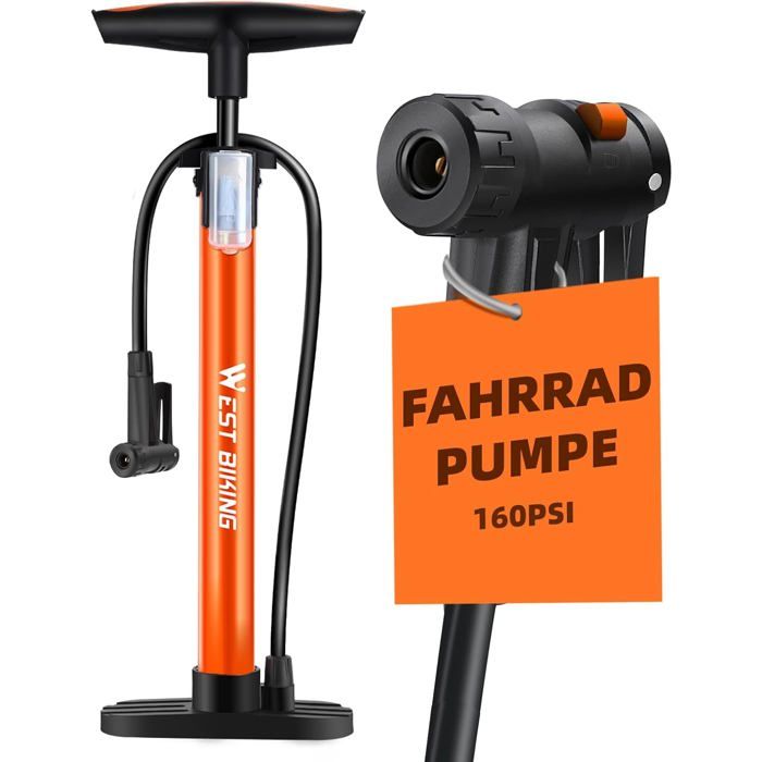 Pompe à vélo pour toutes les valves 11bar/160psi Pompe à pied pour vélo de route vélo électrique VTT Pompe à vélo pour valves
