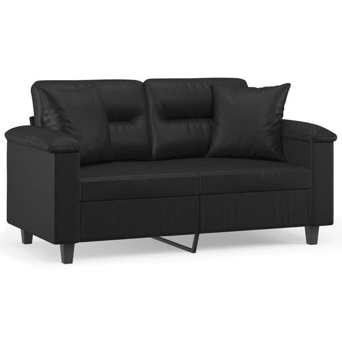 Canapé 2 Places avec Oreillers Décoratifs Noir 150 x 77 x 80 cm en mousse et similicuir et coton PP avec accoudoirs 124854