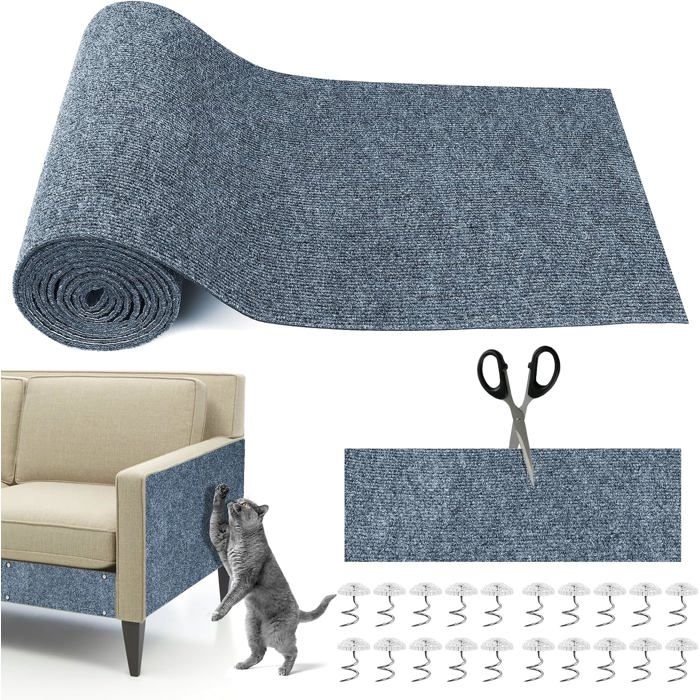 Tapis à griffer chat 300 cm x 40 cm autocollant découpable non-tissé polyester - lot 20 vis - protection canapé réutilisable