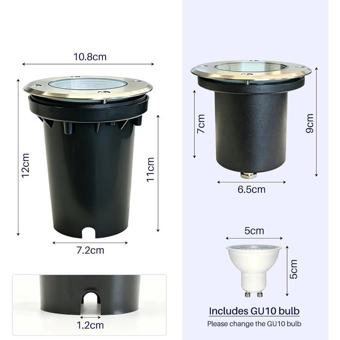 Lot de 4 Spots Encastrables Extérieurs GU10 IP67 Noir en Aluminium et Acier Inoxydable pour Jardin et Allée